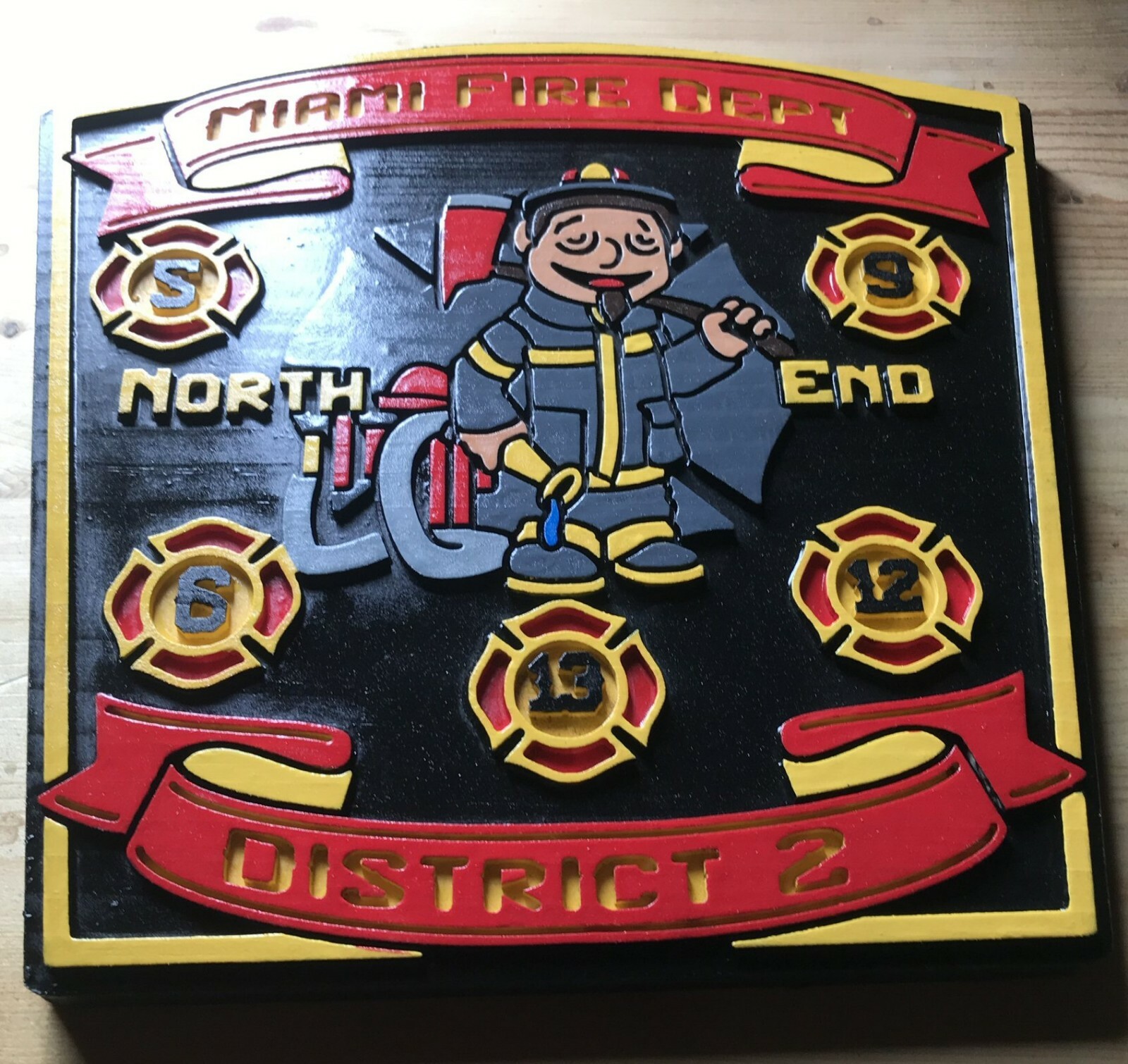 Fire Department Miami District 2 3D routed plaque wood patch sign Custom