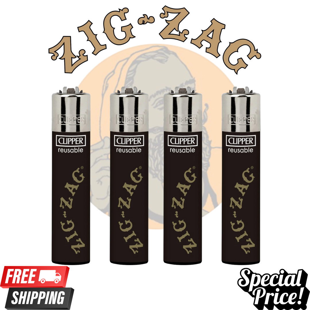 4 Clipper Refillable Lighters Full Size Black Zig Zag Design Lot New CP11