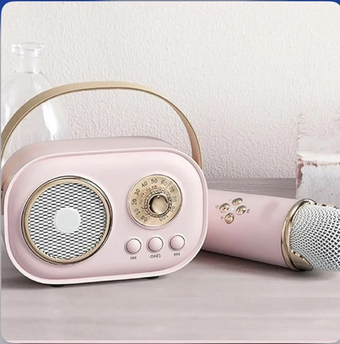 Vivamic C20 Portable Kids Karaoke Set w/Bluetooth Speaker & 2 Wireless Mic-Cream