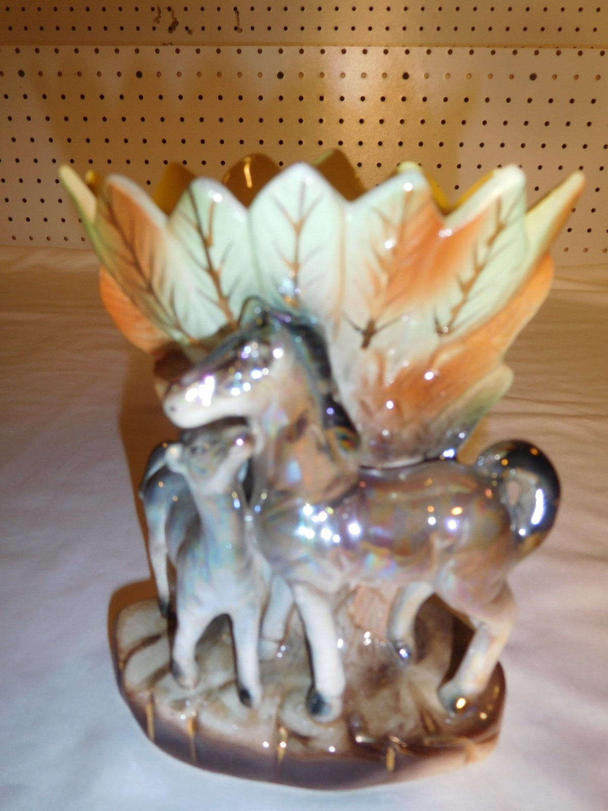 Vintage Iridescent Lusterware Mare & Pony Horses Vase Planter