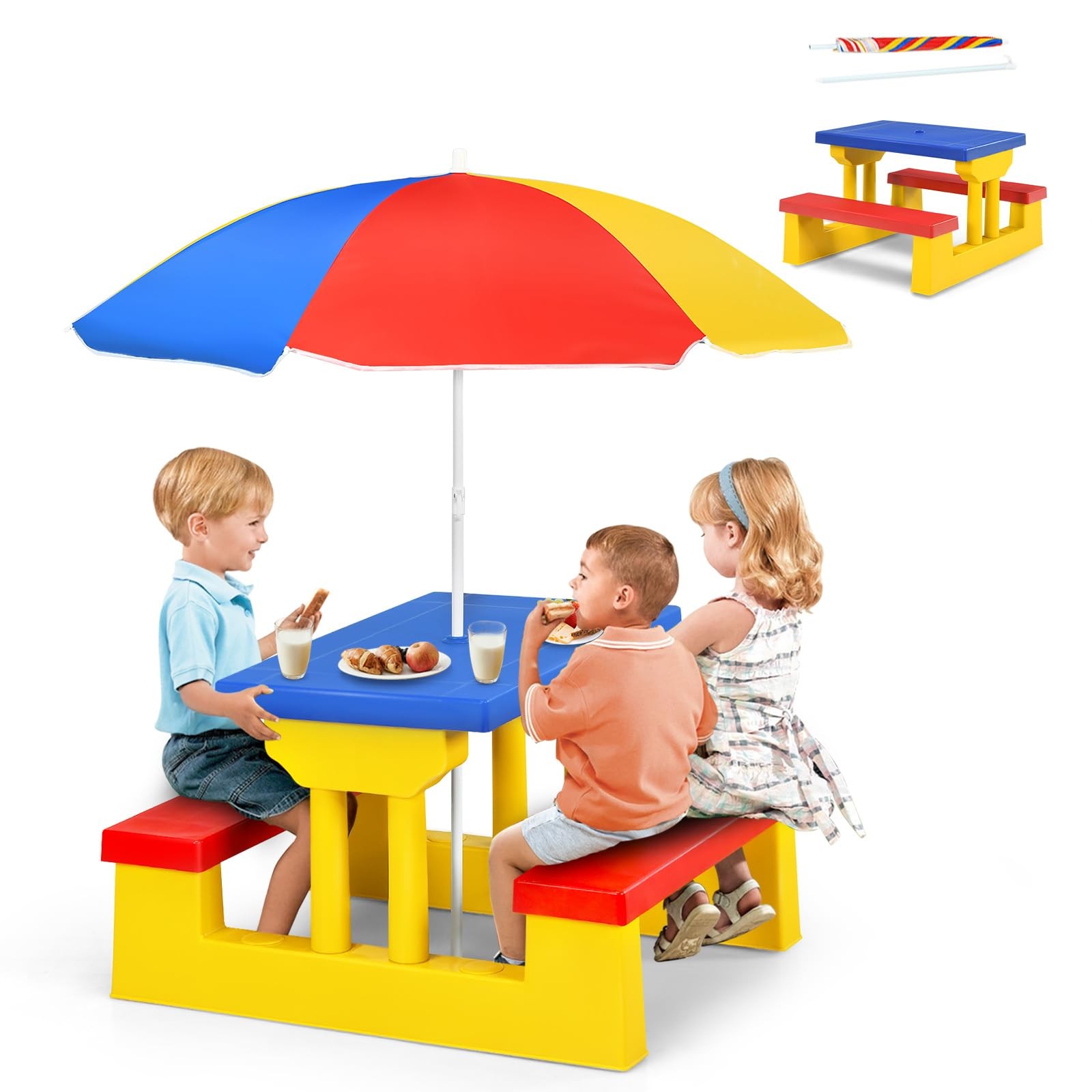 Arlime Armile Kids Picnic Table Kids Table And Bench Set Umbrella Portable