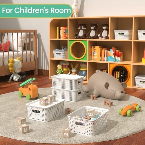 Plastic Storage Baskets with Lid-Plastic Storage Containers Stackable White