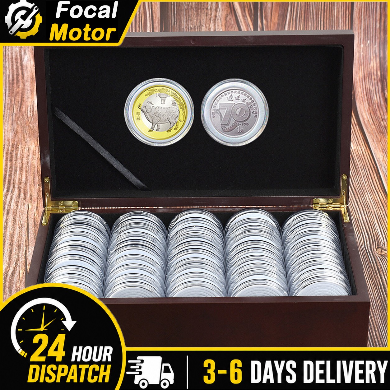50 Pcs Coin Capsule Case 46Mm Gasket Holder Wooden Storage Box US Stock
