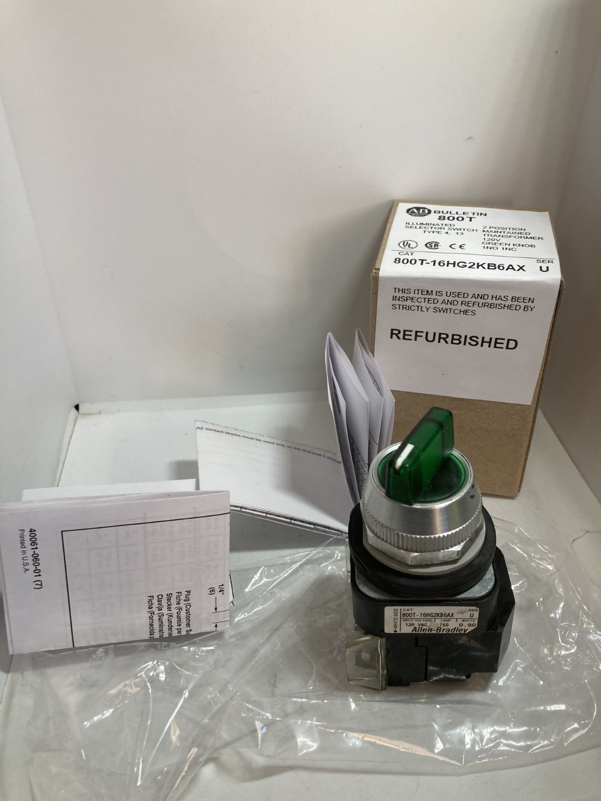 ALLEN BRADLEY 800T-16HG2KB6AX SEL SWITCH ILL 2 POS MAIN XFMR 120V 1NO/1NC SE U