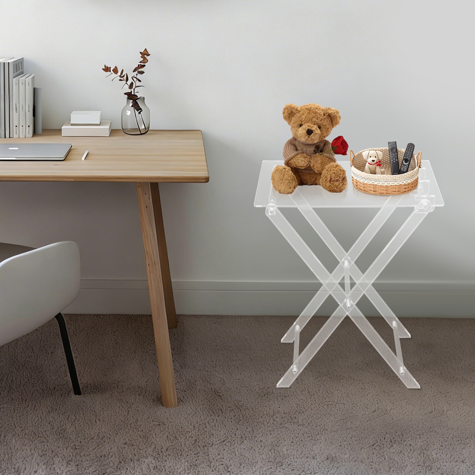 Modern Foldable Acrylic Table With Thoughtful Foot Rests For Home Offices