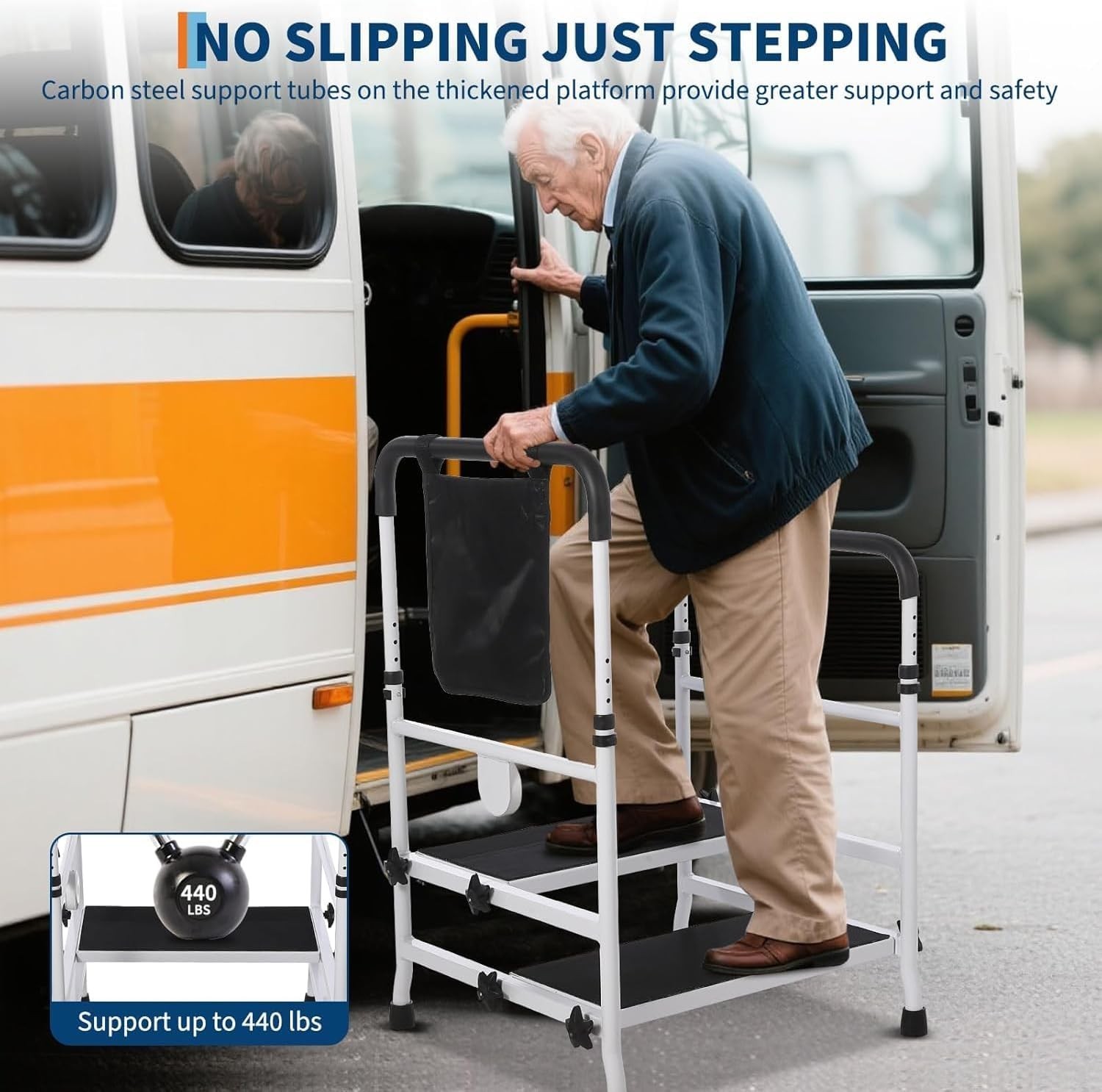 Step Stool Dual Handle Non-Skid Platform 450Lbs Capacity Height Adjust Seniors
