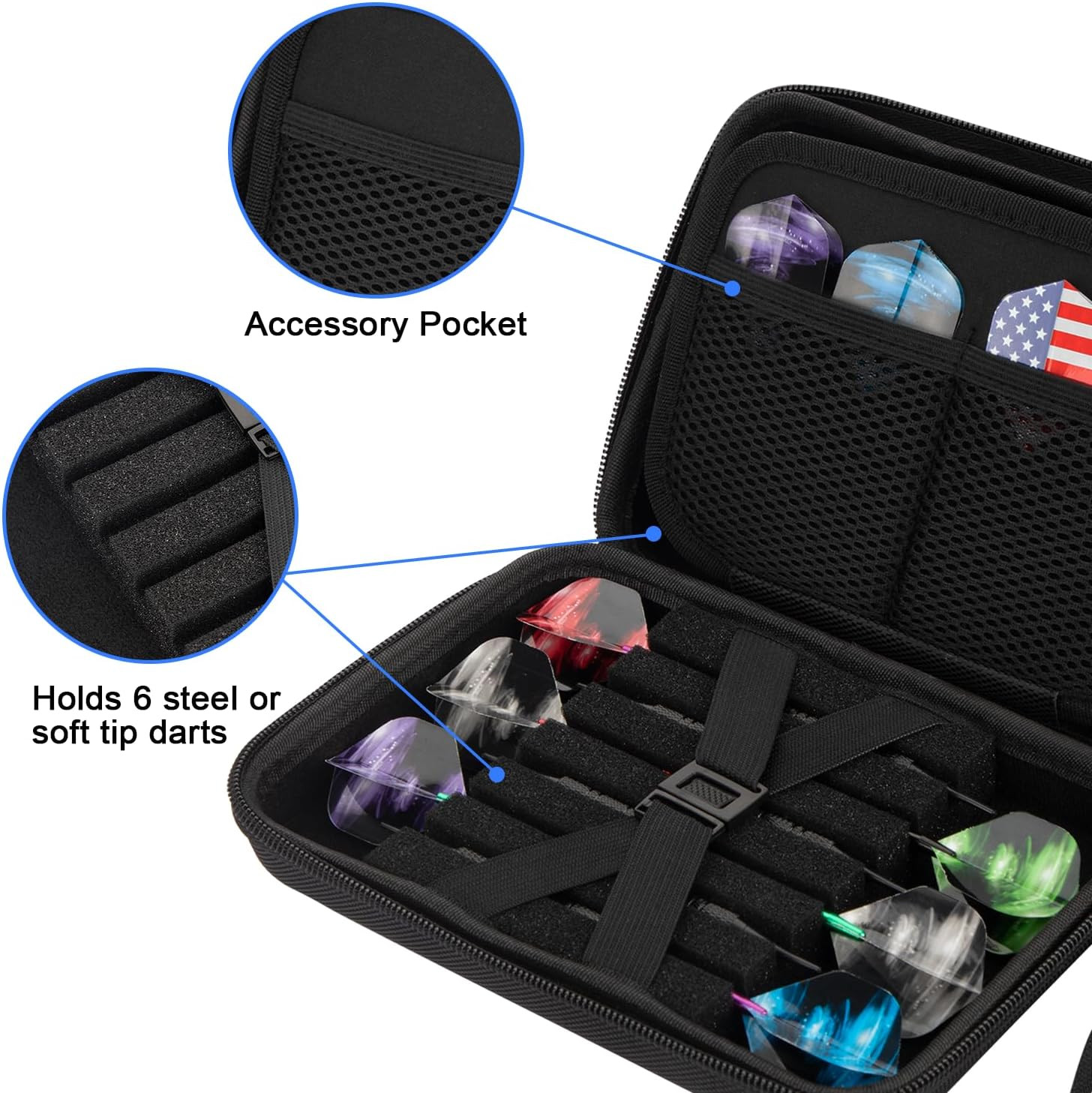 Dart Case for 12 Darts, Carrying Storage Holder Dart Tips/Shafts/Flights (Black)