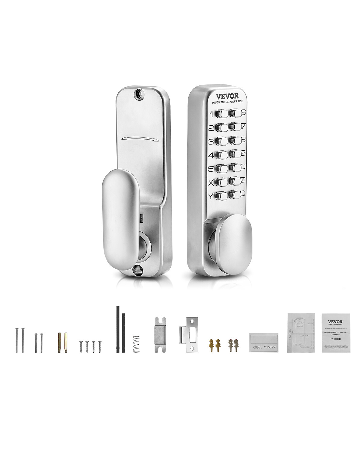 Mechanical Keyless Entry Door Lock 14 Key Mechanical Keypad Door Knob Stainless