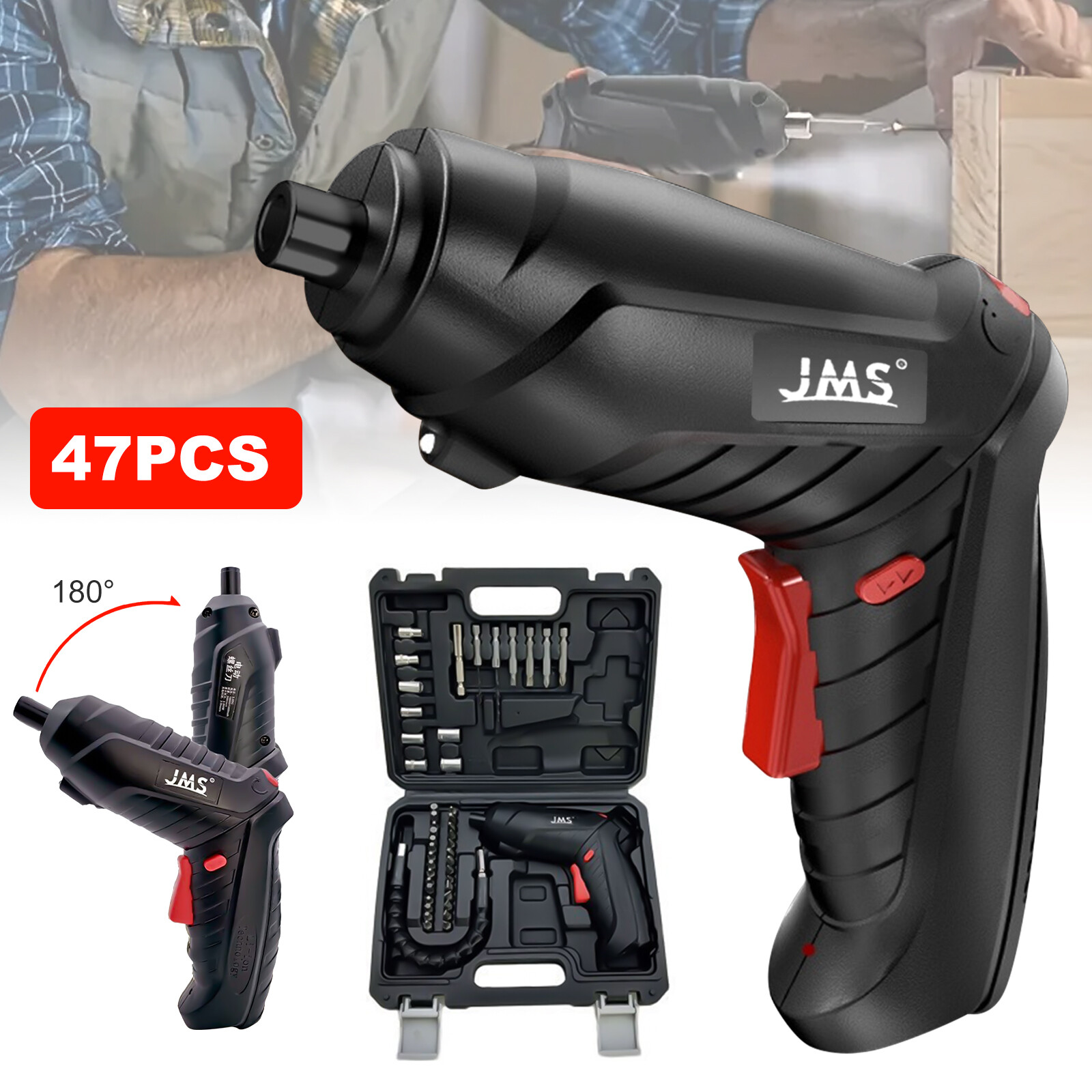 Juego De Destornillador Electrico De Impacto Inalambrico 1/4 Pulgadas, 47 piezas