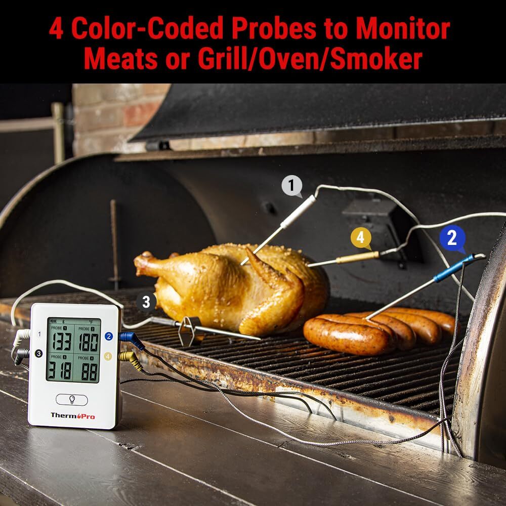 Wireless Meat Thermometer with 4 Probes, Bluetooth Meat Thermometer for Cooking
