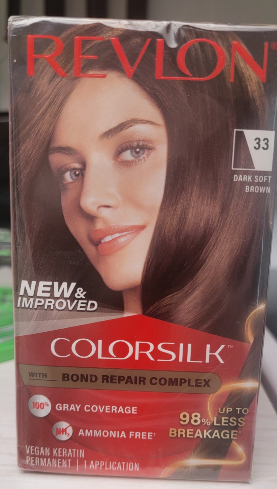 3 PK New Improved Permanent Hair Color  Revlon, Colorsilk #33 with  Bond Repair