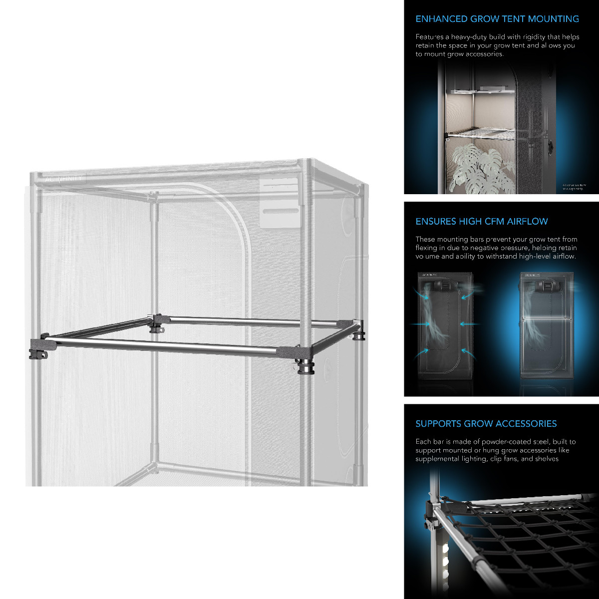 Ac Infinity Heavy-Duty Grow Tent Mounting Bars 5X5 High Airflow Cfm Kit