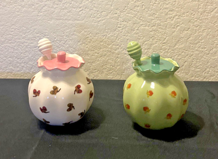 New Anthropologie Georgie Handpainted Stoneware Honey Pot- White or Green