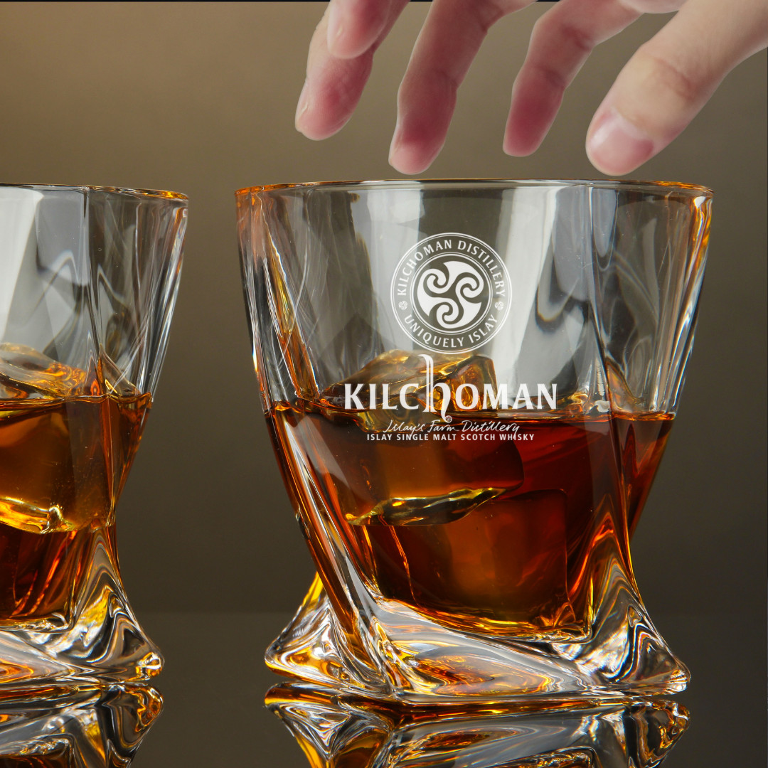 Custom Engraved Kilchoman Whiskey Glass – 10 oz Twisted Rocks Glass
