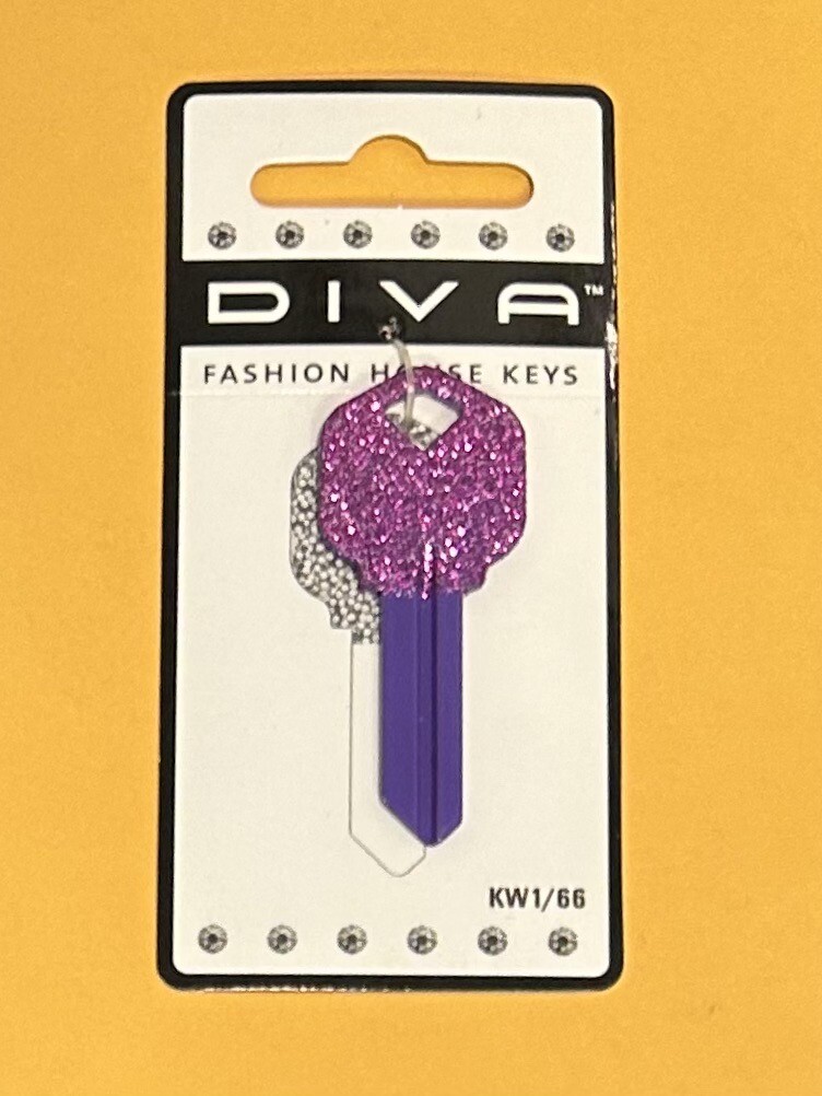 DIVA FASHION DOUBLE SIDED PINK PURPLE FUCHSIA GLITTER BLING BLANK UNCUT KEY