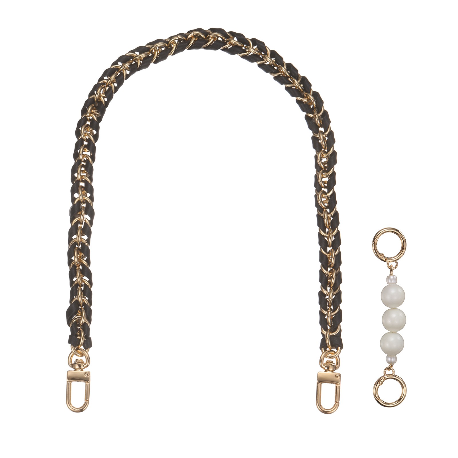 1 Set 23.6 Inch Leather Purse Chain Strap with Extension Chain, Gold Black