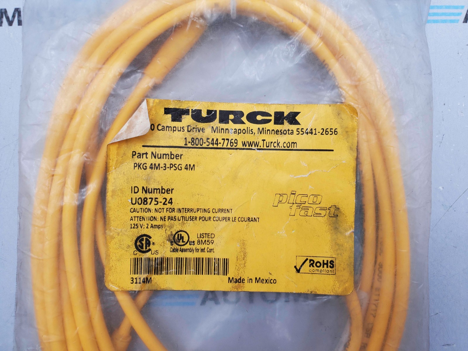 Turck PKG 4M-3-PSG Double Ended Cordset 125V 2A