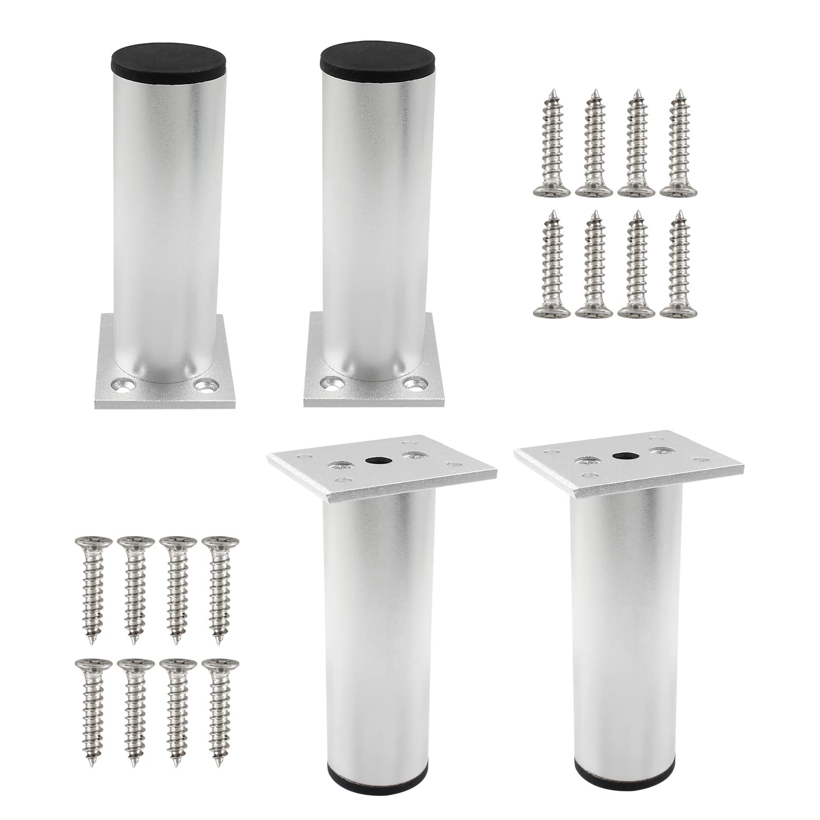 4 PCS 4.7 Inch 1.5 Inch Dia Silver Adjustable Aluminum Furniture Legs