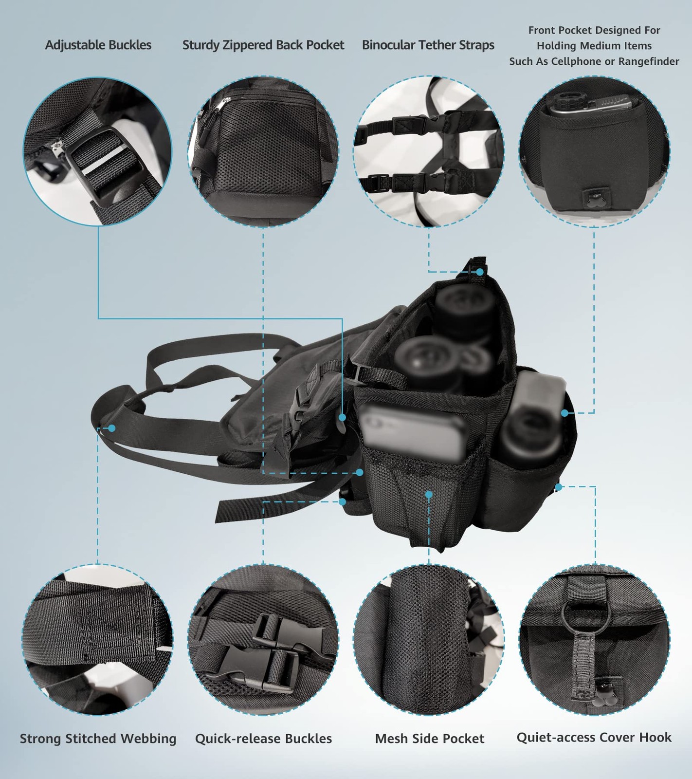 GAIARENA Binocular Harness Chest Pack, Mid Size - Regular Version, Black