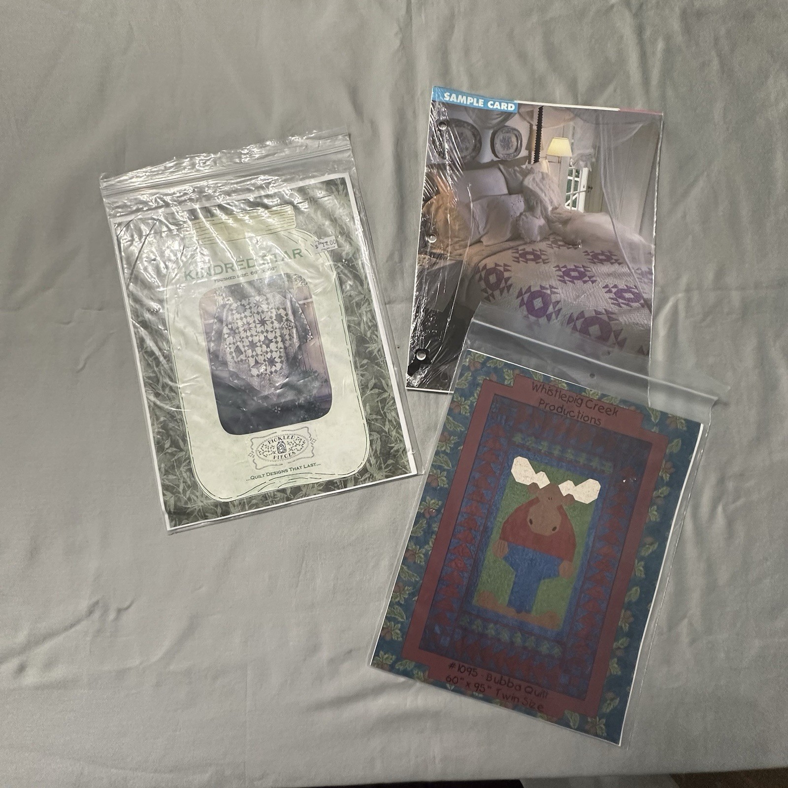 ⁠Lot 3 Vtg Quilt Patterns Whistlepig Creek Bubba Moose Kindred Star Maple Leaf