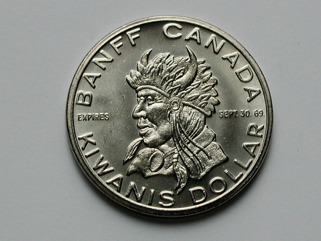 Banff Alberta CANADA 1969 Kiwanis Trade DOLLAR Token with Indian Chief & Teepee