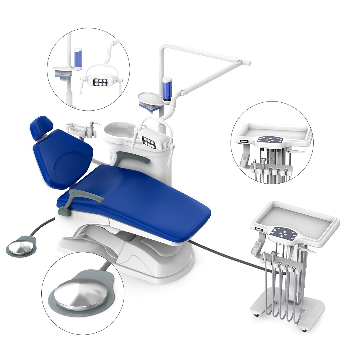 Dental Unit Chair Integral Computer Controlled + Liftable mobile trolley + Stool