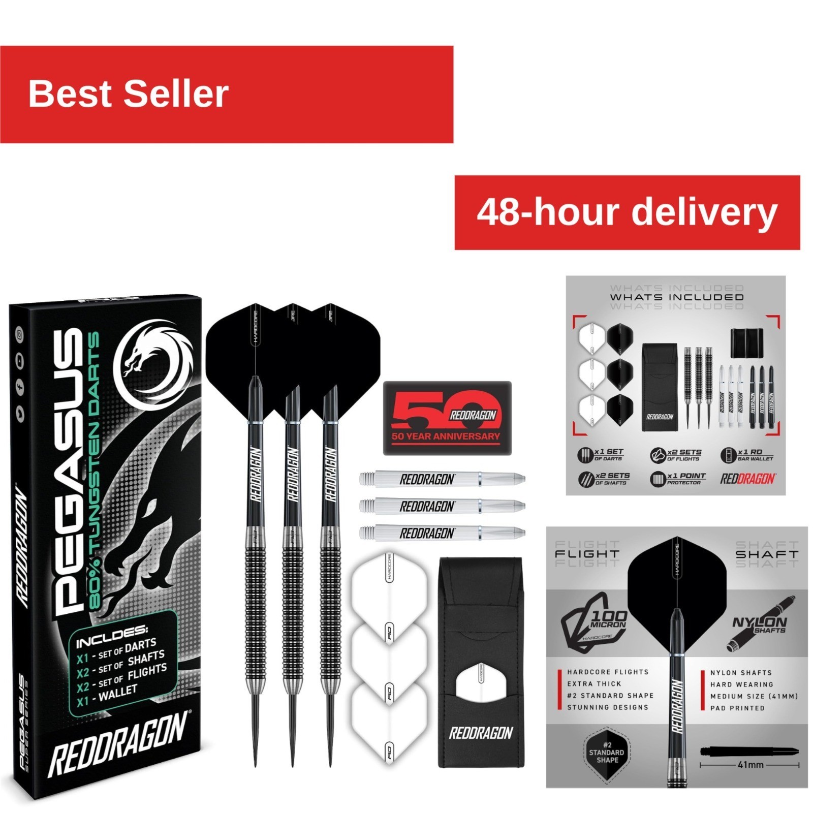 Red Dragon Pegasus Original Tungsten Darts Set - 24g Professional Darts