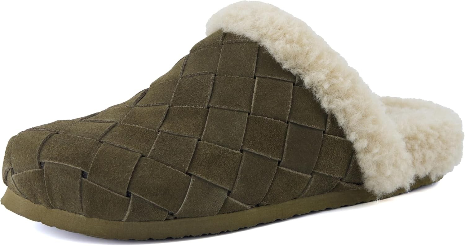 CUSHIONAIRE Cliché Genuine Suede Woven Mule Slippers for Women Indoor and...