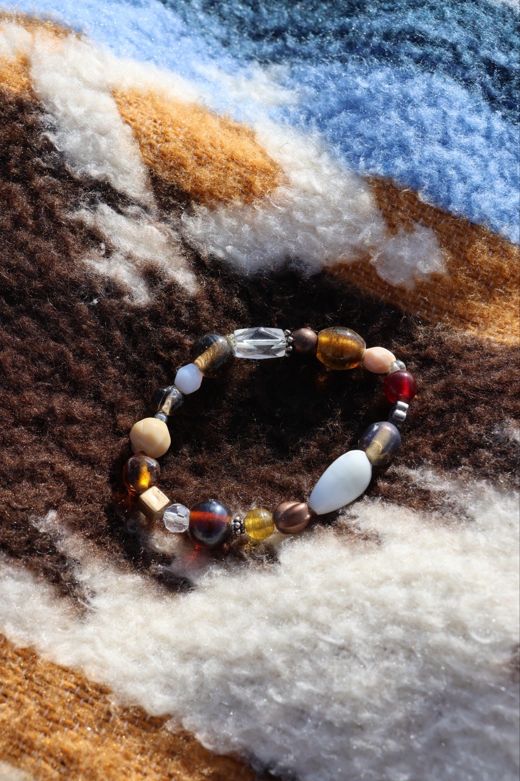 Handmade Brown & White Beaded Bracelet