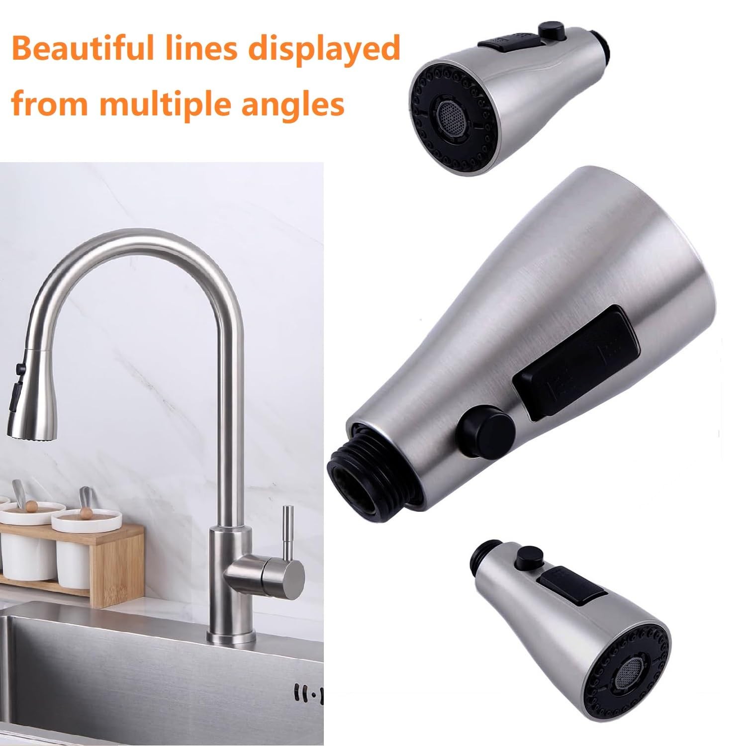 Brushed Nickel Kitchen Faucet Sprayer Head Replacement Part for Pull Down