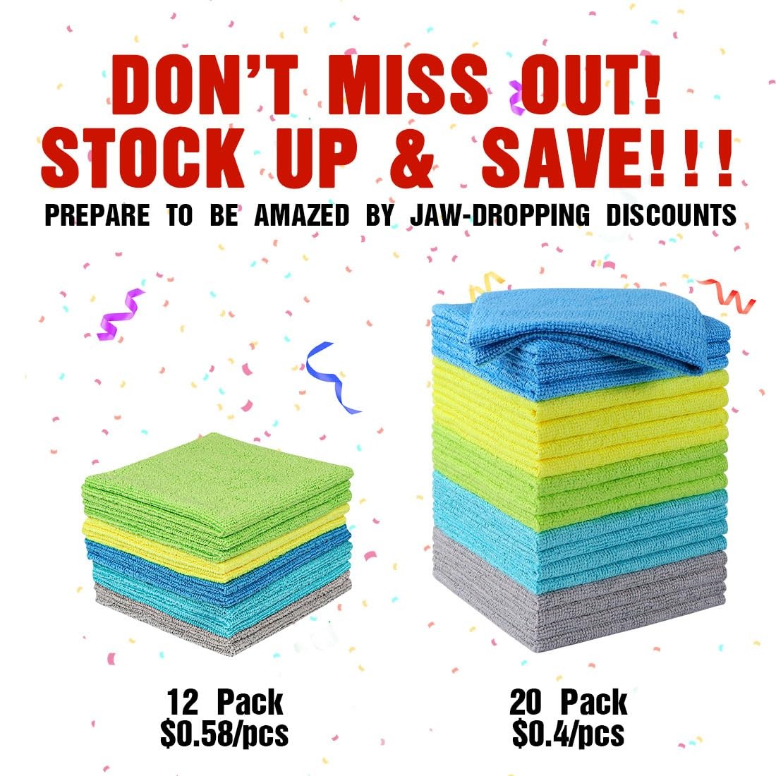 HOMEXCEL Microfiber Cleaning Cloths, 20 Pack 11.5 x Inch, Multicolor