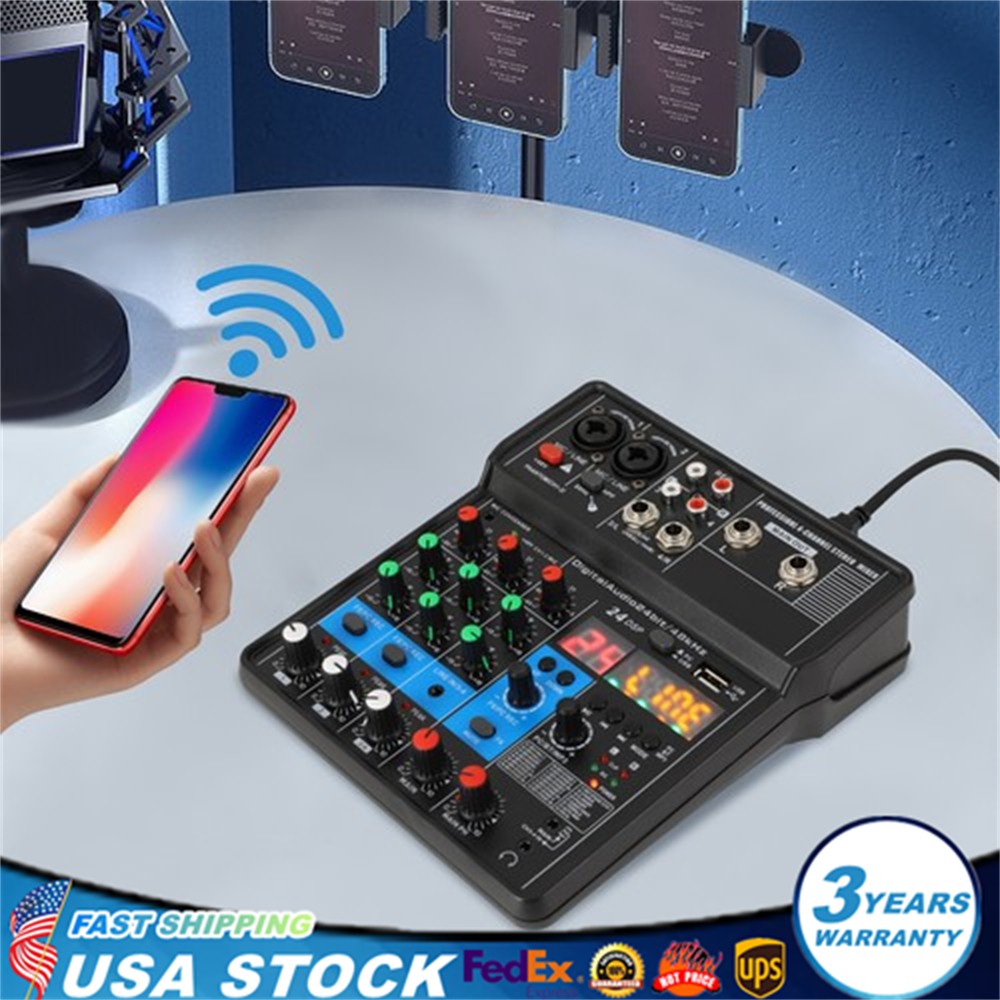 4-Channel Professional Audio Mixer with Bluetooth, USB & DSP Effects