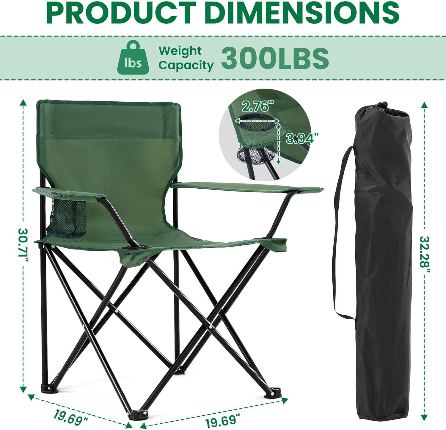 2-Pack Foldable Camping Chairs with Cup Holder, 300LB Lawn Portable Folding Chai