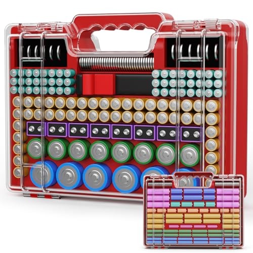 Battery Organizer Storage Case with Tester, Ultra-Large 265+ Double-Sided Red
