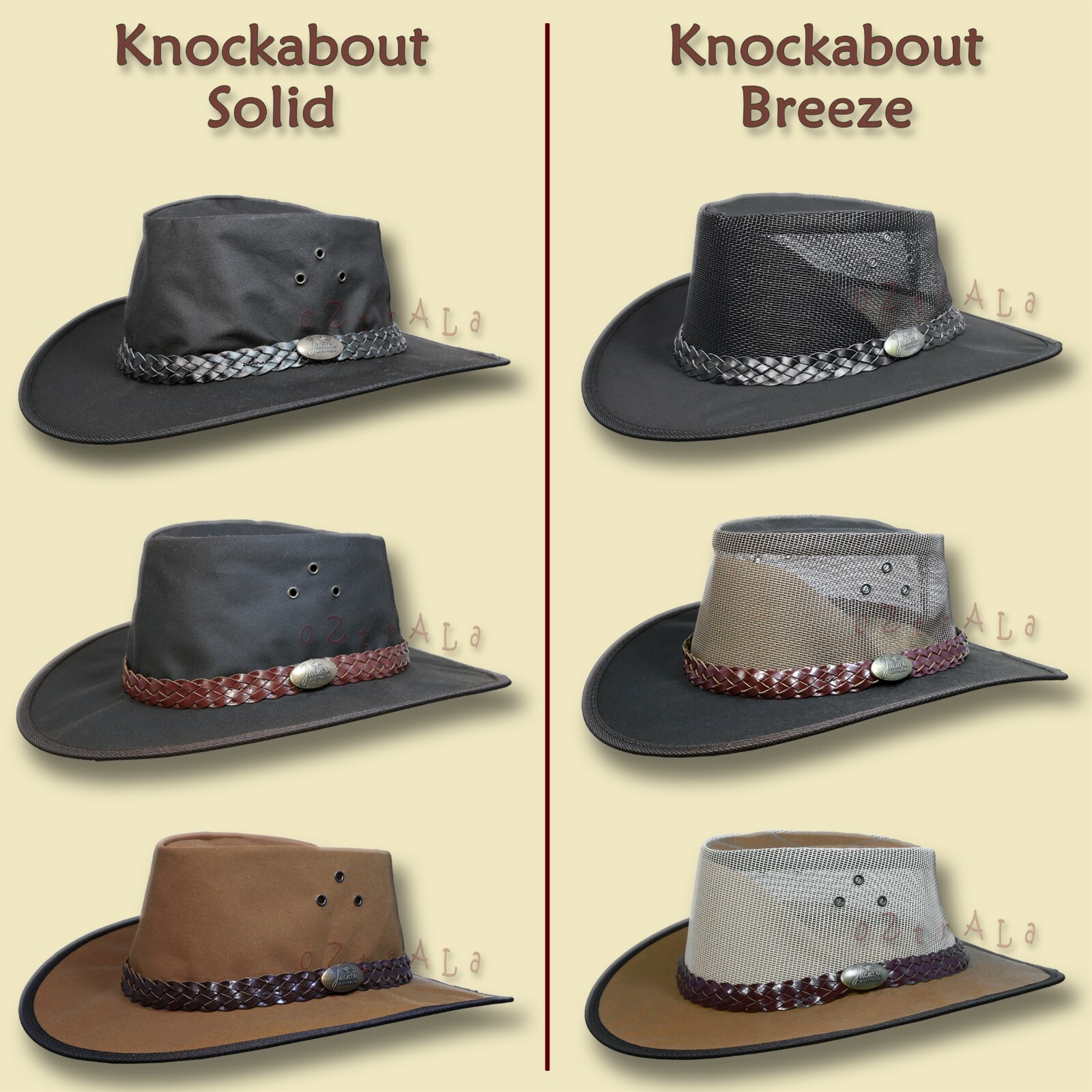 【oZtrALa】 Hat OUTBACK Canvas Cowboy Indiana Jones Black Leather Mens AUSTRALIAN
