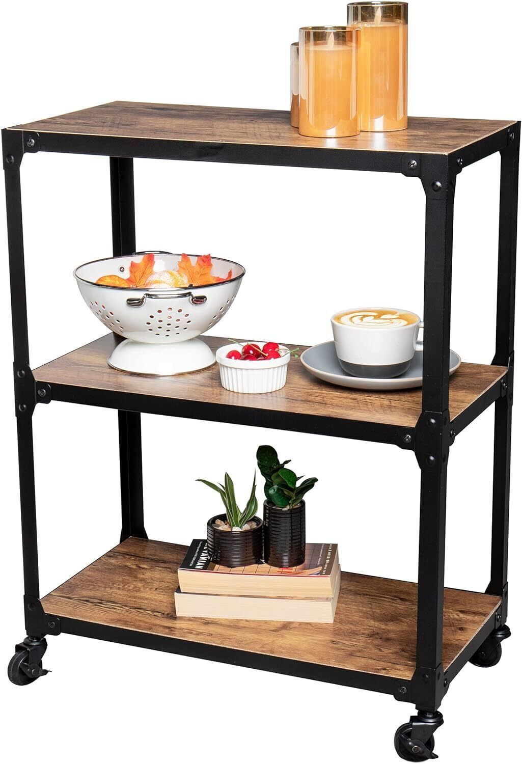 Bar Cart, Rolling Cart, Microwave Stand, 3-Tier, Coffee Cart, Kitchen Cart