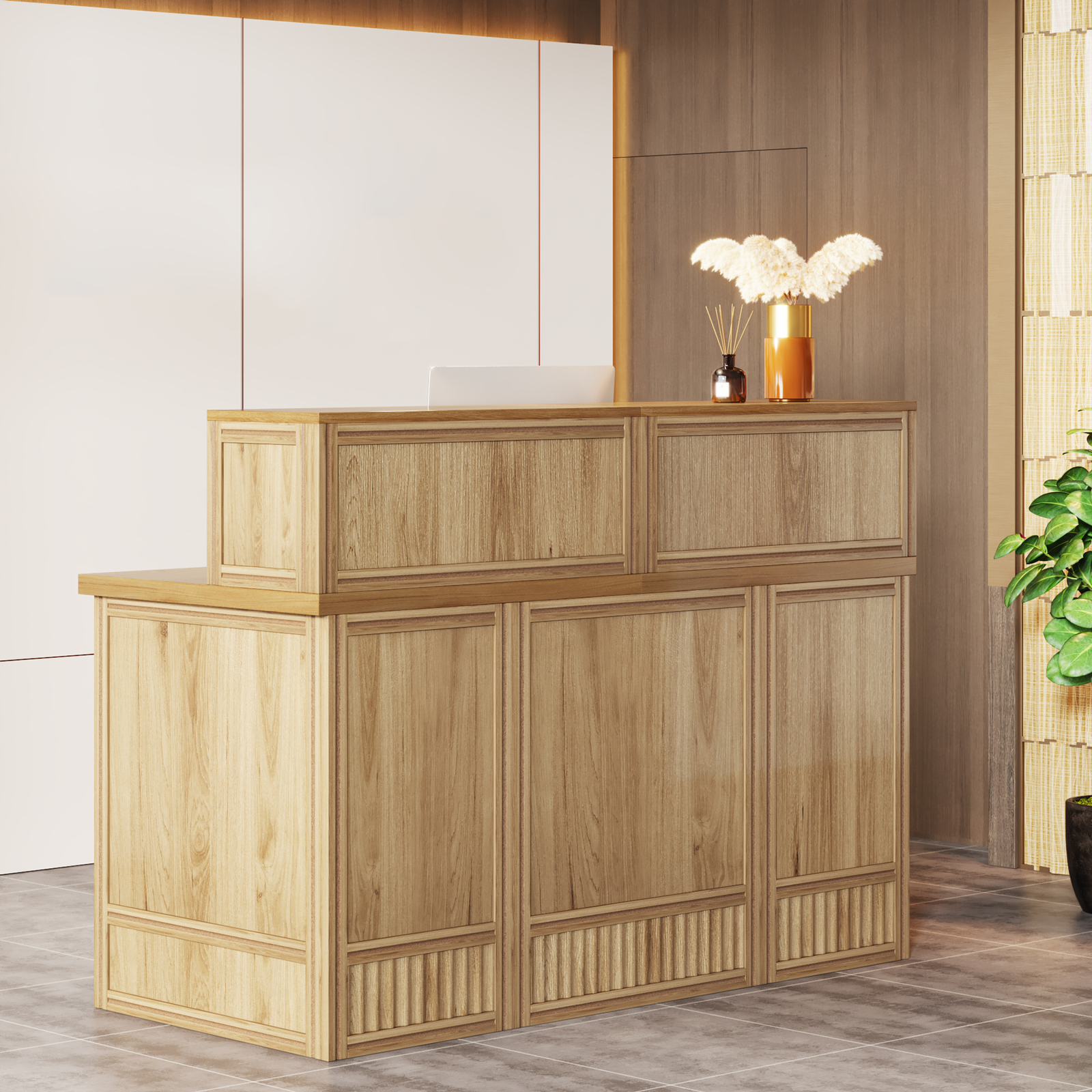 56" Reception Desk with Counter, Front Desk Reception Room Table Retail Checkout
