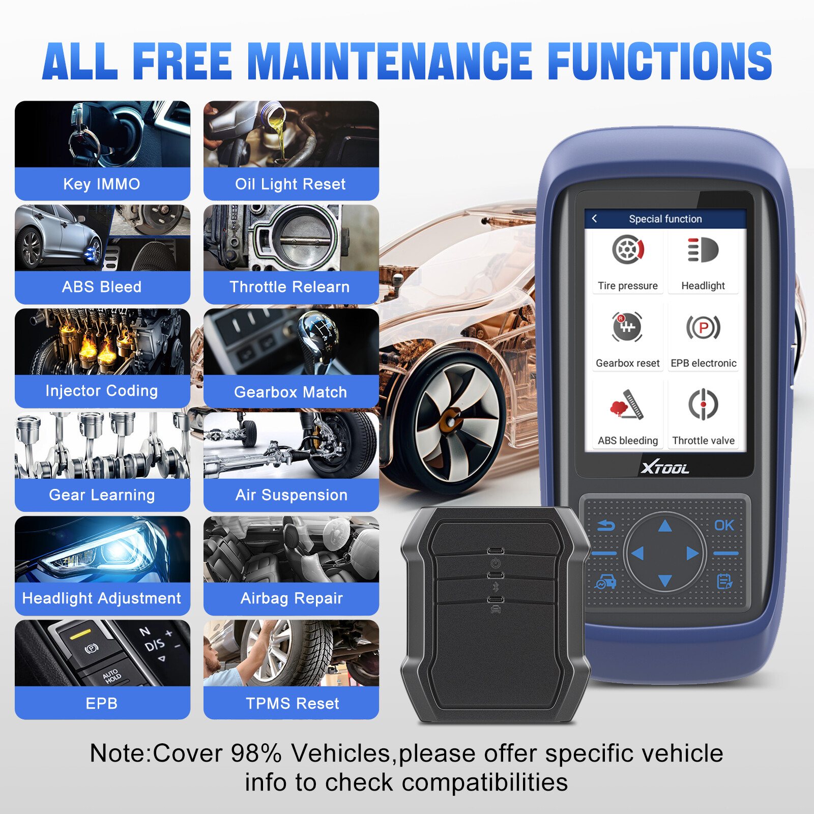 XTOOL A30 PRO Full OBD2 Diagnostic Scanner K!ey Coding ABS SAS Full System Scan