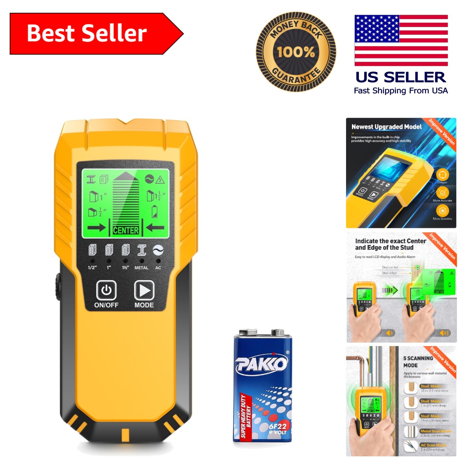 5-in-1 Stud Finder & Wall Scanner for Accurate Wood, Metal, and Wire Detection