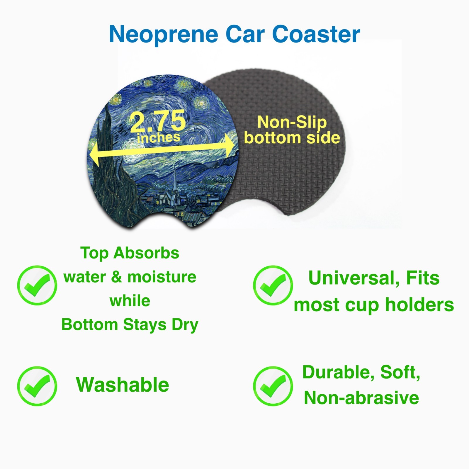 4 Pcs GM CHEVROLET Car Cup Holder Coaster - Soft & Washable Non-Slip Neoprene