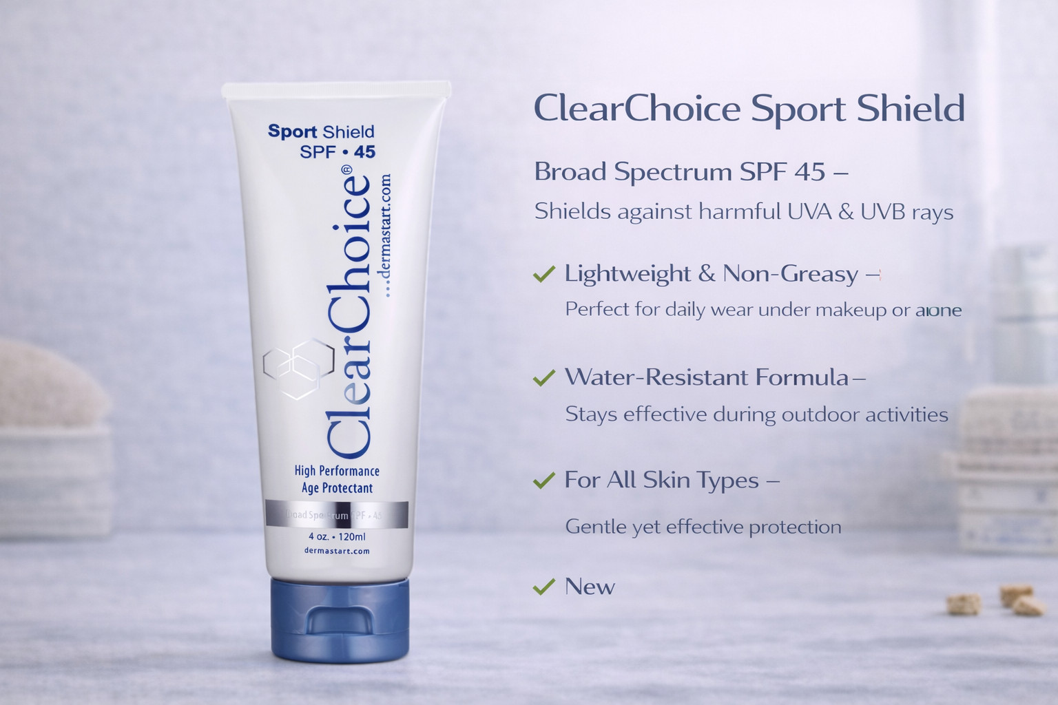 ClearChoice Sport Shield Sunscreen Natural Face Sunscreen for Daily Use SPF 45