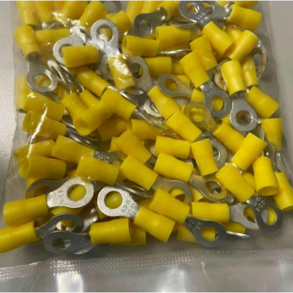 10-200pcs Preinsulated Vinyl Ring Terminals 1/4" Crimp 12-10 AWG Wire Connectors
