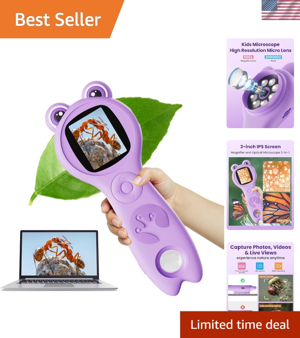 500X Handheld Digital Microscope for Kids - Perfect Educational Gift in Purple!