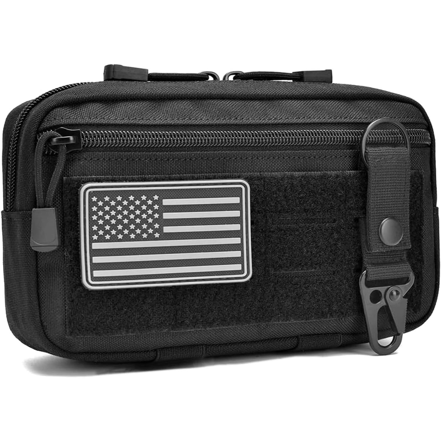 Utility Tactical Molle Pouch Horizontal Modular Bag with Flag Patch