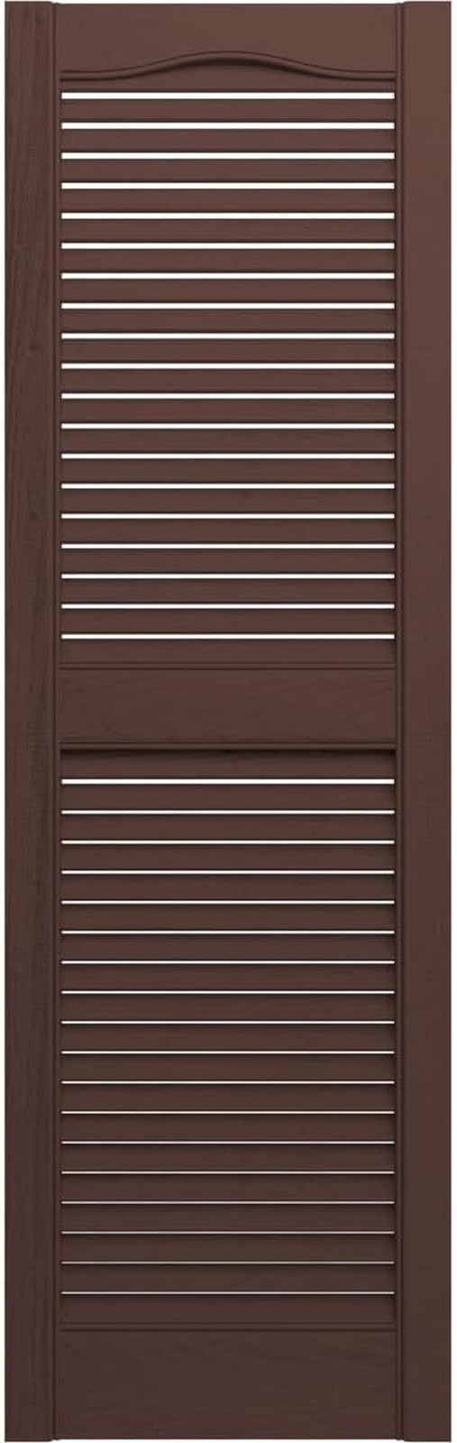 Vinyl Cathedral Top Shutters, 12"W x 55"H, Federal Brown, Pair with Hardware