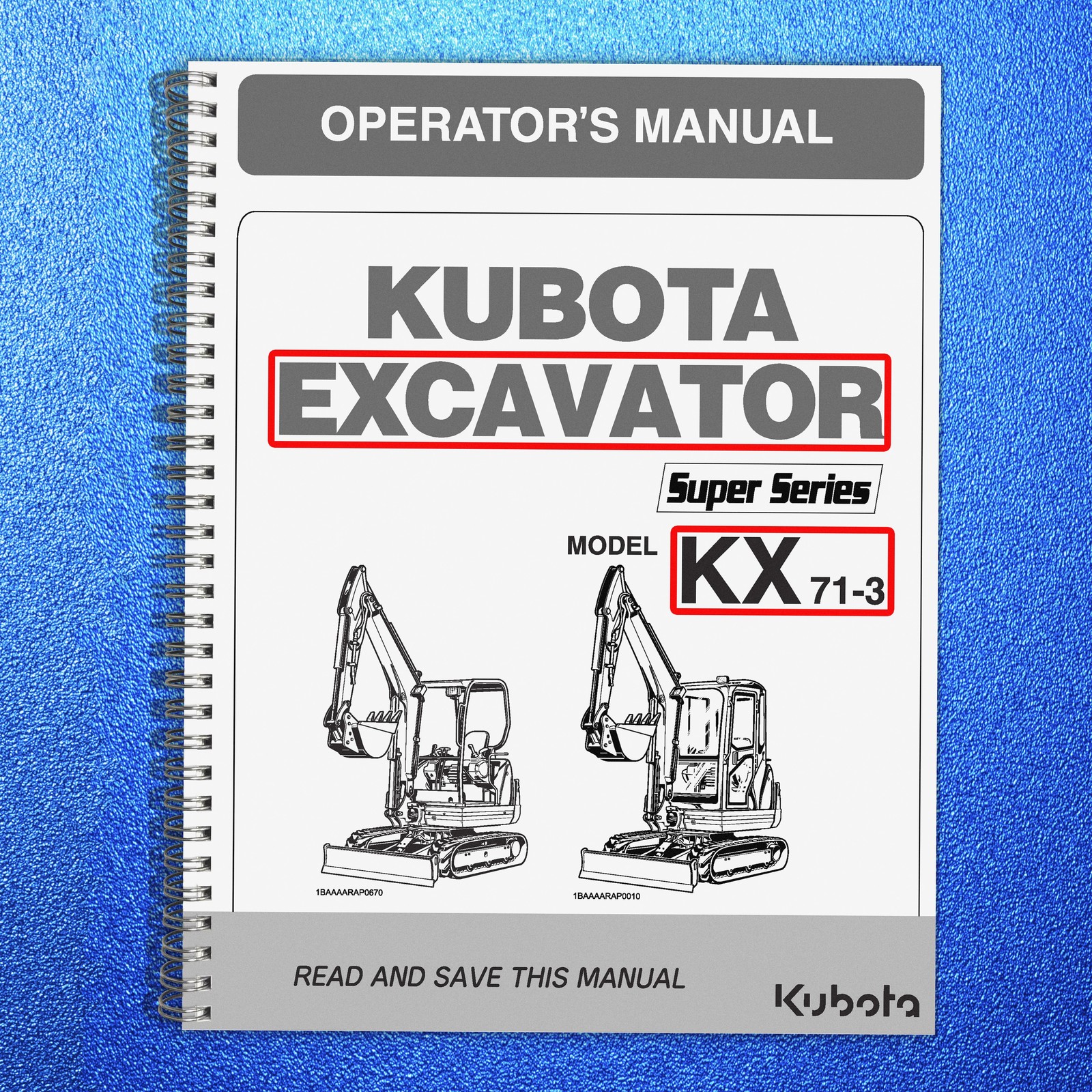 KUBOTA KX71-3 EXCAVATOR OPERATORS MANUAL - HEAVY-DUTY COIL BOUND - STURDY COVERS