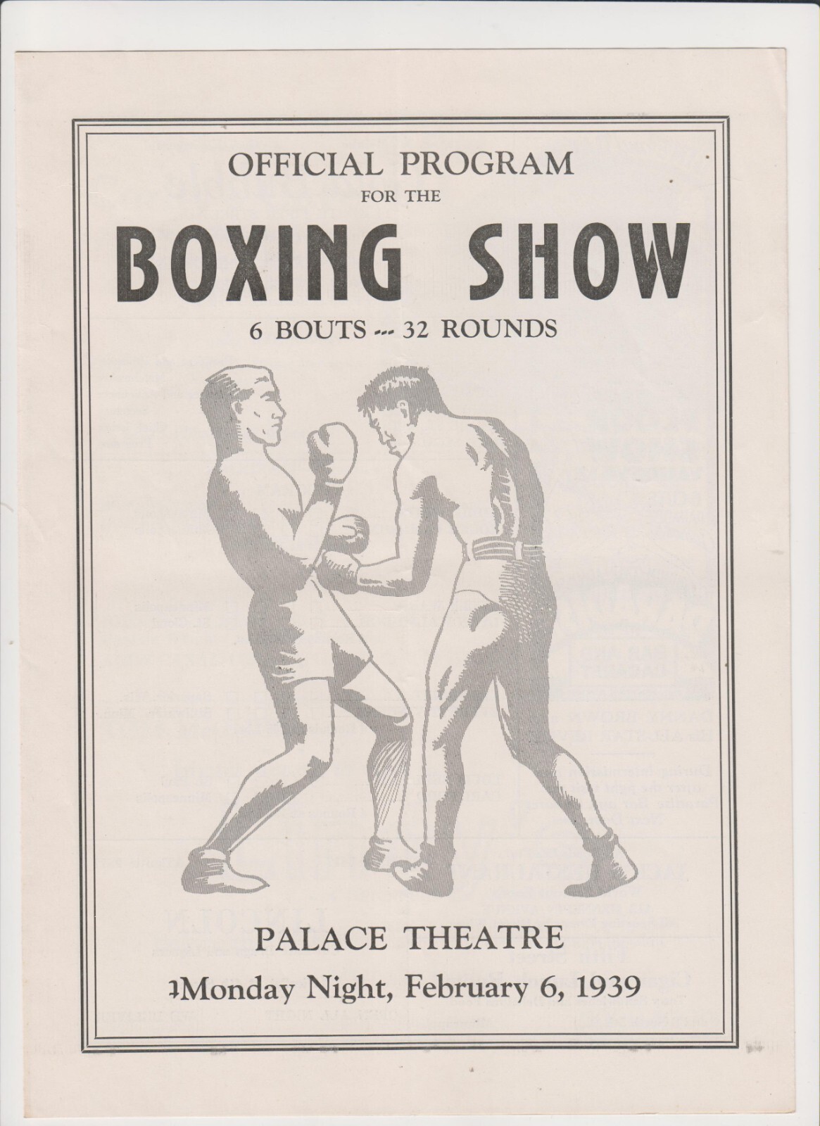 1939 Palace Theatre Boxing Program - Johnny Gaudes vs. Andy Canal