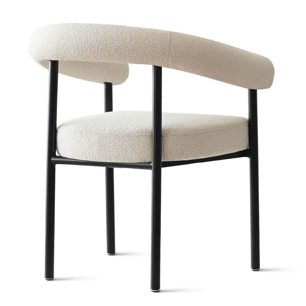 Set of 2 Modern Boucle Upholstered Dining Chairs Curved Tub Armrest Matte Beige