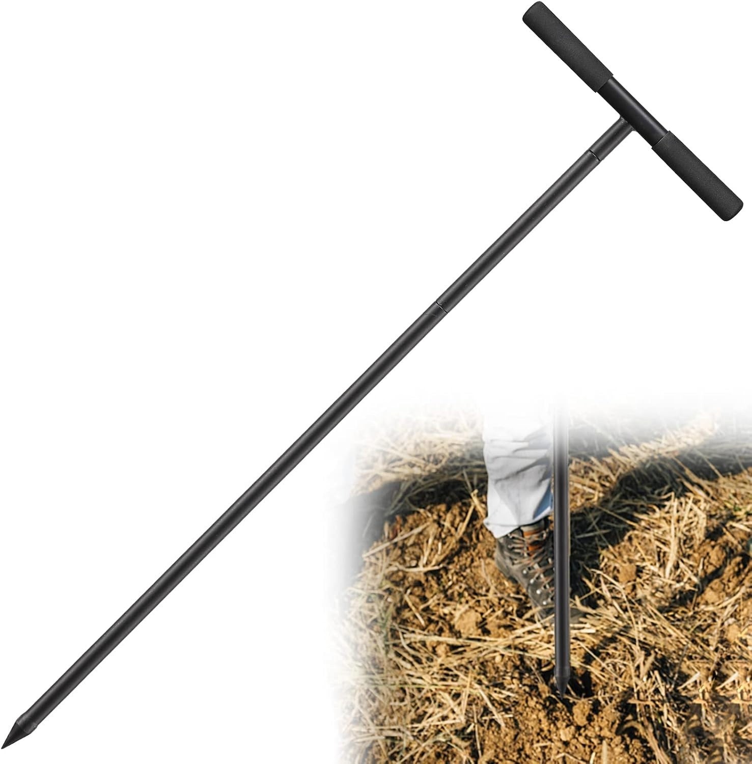 Metal Soil Probe Rod - Septic Tank Locator Tool with T Handle,32-48 Inch Adju...