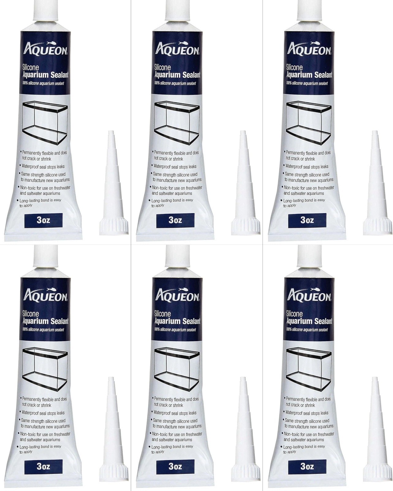 6 Aqueon 100% Silicone Aquarium Sealant 3oz Clear 🇺🇸 Made in USA Non-Toxic